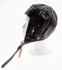 Pilotenmütze Antike Oldtimer Fliegerhaube aus Leder und Wolle in dunkelbraun - Bild 4