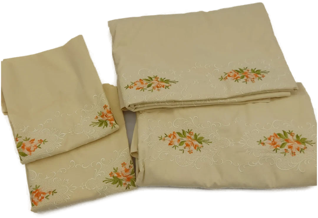 Exquisites 4tlg. Bettwäscheset Wäschehaus Josef Grabher in gelb mit edler Stickerei - Bild 1