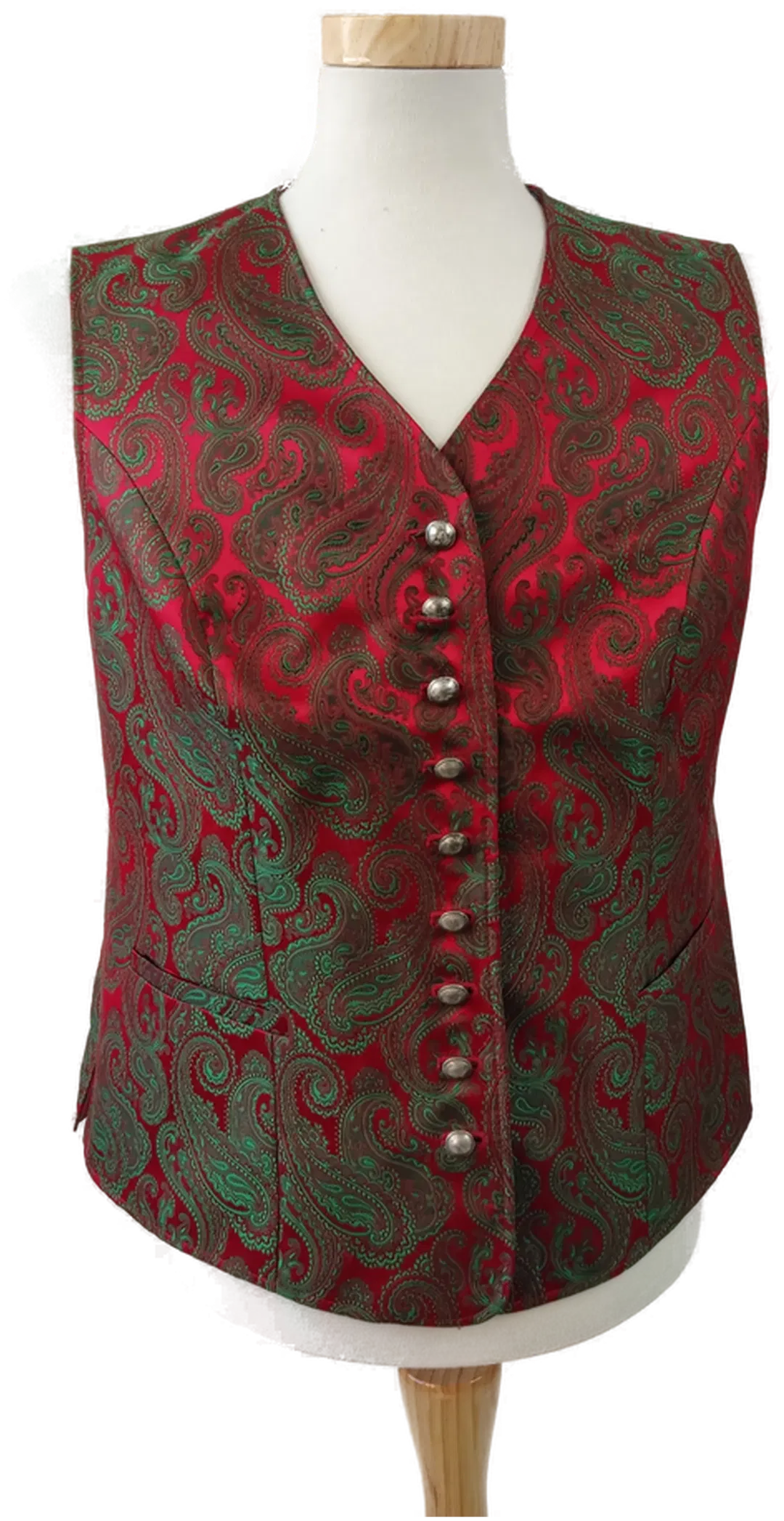 H. Moser rotes Gilet mit grünem peasley Muster - 42 - Bild 1