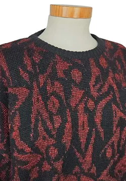 FREE LIFE Vintage Damen Pullover, schwarz/rot - Gr. XL  - Bild 4