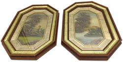 2 Landschaftsbilder auf Kupfer im achteckigen Rahmen, unsigniert - Bild 3