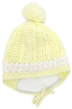 Vintage Baby Haube handgehäkelt, zitronengelb/weiß - Bild 2