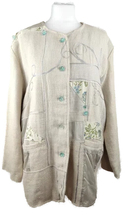 Patchworkjacke XL/42 Bestickt | Handgefertigter Charme Chemisch gereinigt