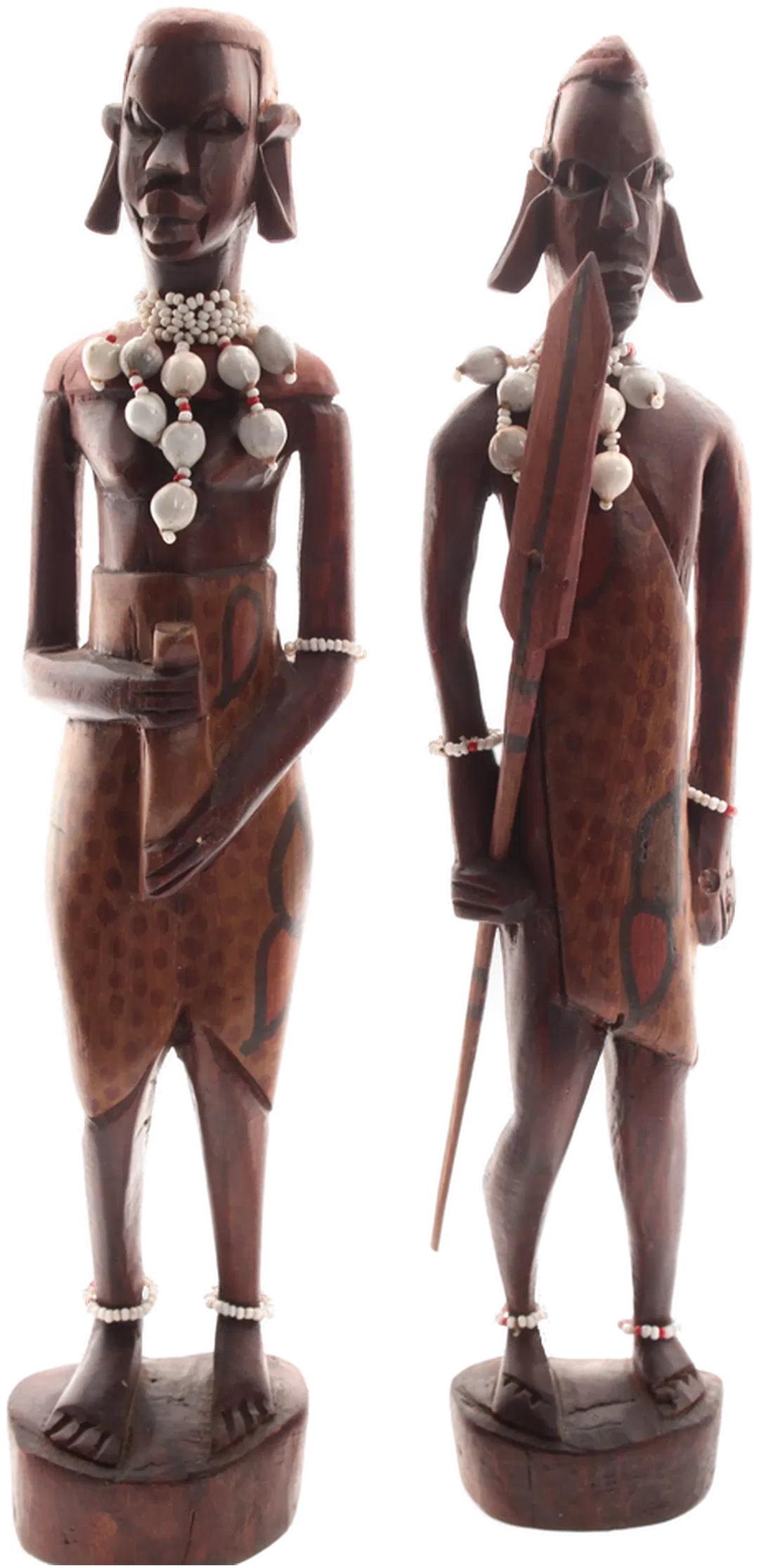 2 handgeschnitzte afrikanische Holzskulpturen – Schmuckperlen – ca. 31,5 cm – Paar - Bild 4