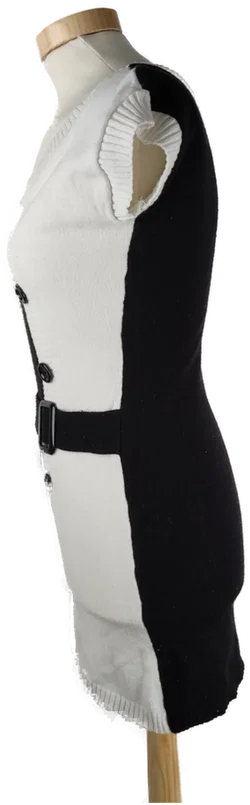 Longpullover 'One Love', ärmellos mit Rundhalsausschnitt, schwarz/weiß mit Knöpfen und Gürtel, Größe XS - Bild 2