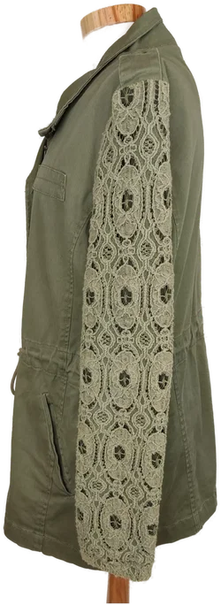 Ann Christine Damen Jacke mit Spitzenärmel olivengrün - S/36 - Bild 3