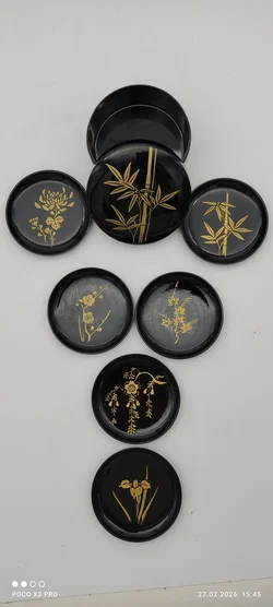 Japanische Vintage Lackdose mit 6 Untersetzer - Bild 2