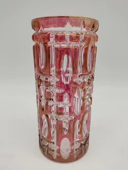 Blumenvase aus gepresstem Glas mit Struktur - Rosa - Bild 3
