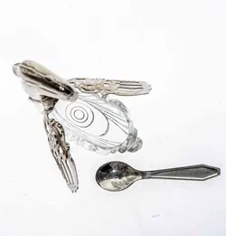 Zuckerdose Schwan mit Löffelchen versilbert/Glas - Bild 2