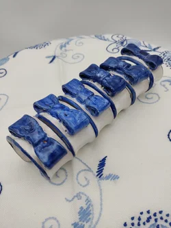 Keramik-Serviettenring mit Schleife 6er-Set | Blau-Weiß Design – Vorschau 8