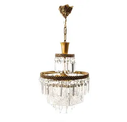 Alter Kristall Kronleuchter auf 5 Ebenen Glasabhang 3-flammig E14 - Bild 2