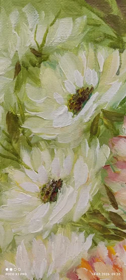 Ölbild Blumen Auf Leinwand 30x30 | Floraler Zeitreisender - Bild 7