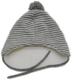 Haube "H&M", gestrickt, weiß/grau gestreift und gefüttert, Größe 62/68 – Vorschau 2