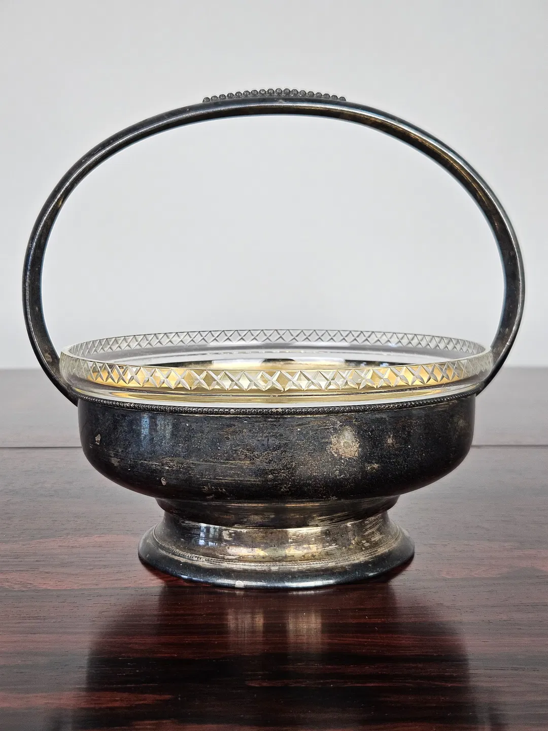 Vintage ES Messingkorb mit Galseinsatz - Durchmesser ca. 18,5 cm  - Bild 1