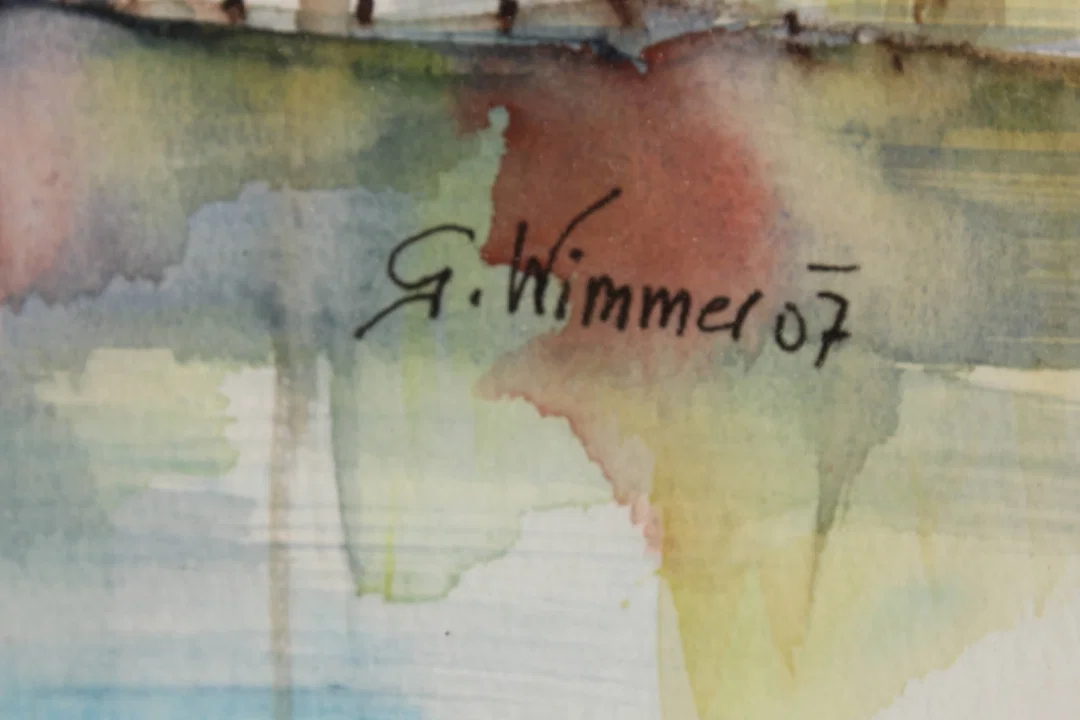 Bild Landschaft mit See und Hütten (Aquarell) – Bild 2