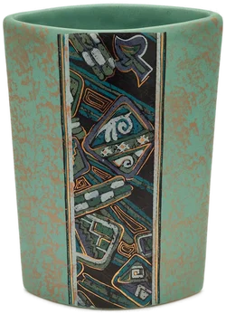 Keramikvase in Türkis mit Geometriedekor | Retro-Charme