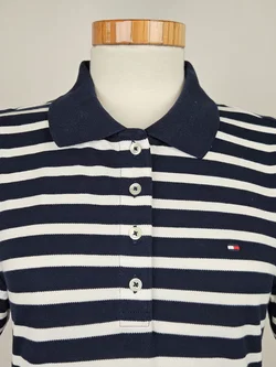 TOMMY HILFIGER Damen Poloshirt, blau/weiß - Gr. M  - Bild 4