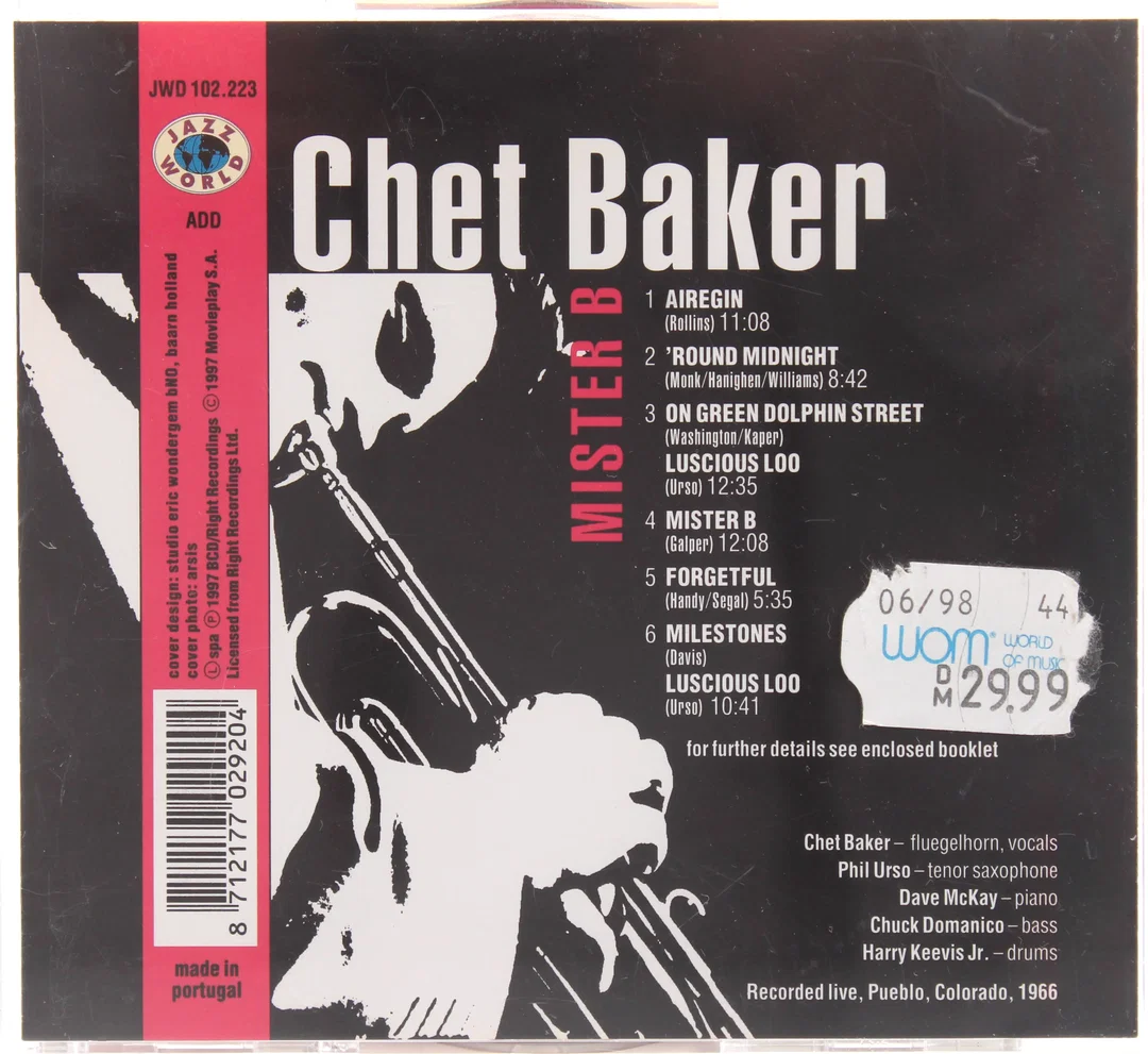 CD "Chet Baker – Mister B" (Jazz World, 1997) – Jazz Trumpet / Flügelhorn – Live 1966 – Bild 2