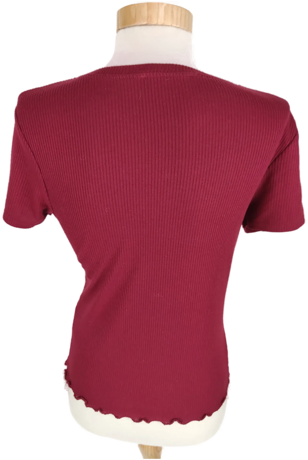 T-Shirt "FB Sister", kurzarm mit Rundhalsausschnitt, weinrot mit Kordel, Größe S – Bild 4