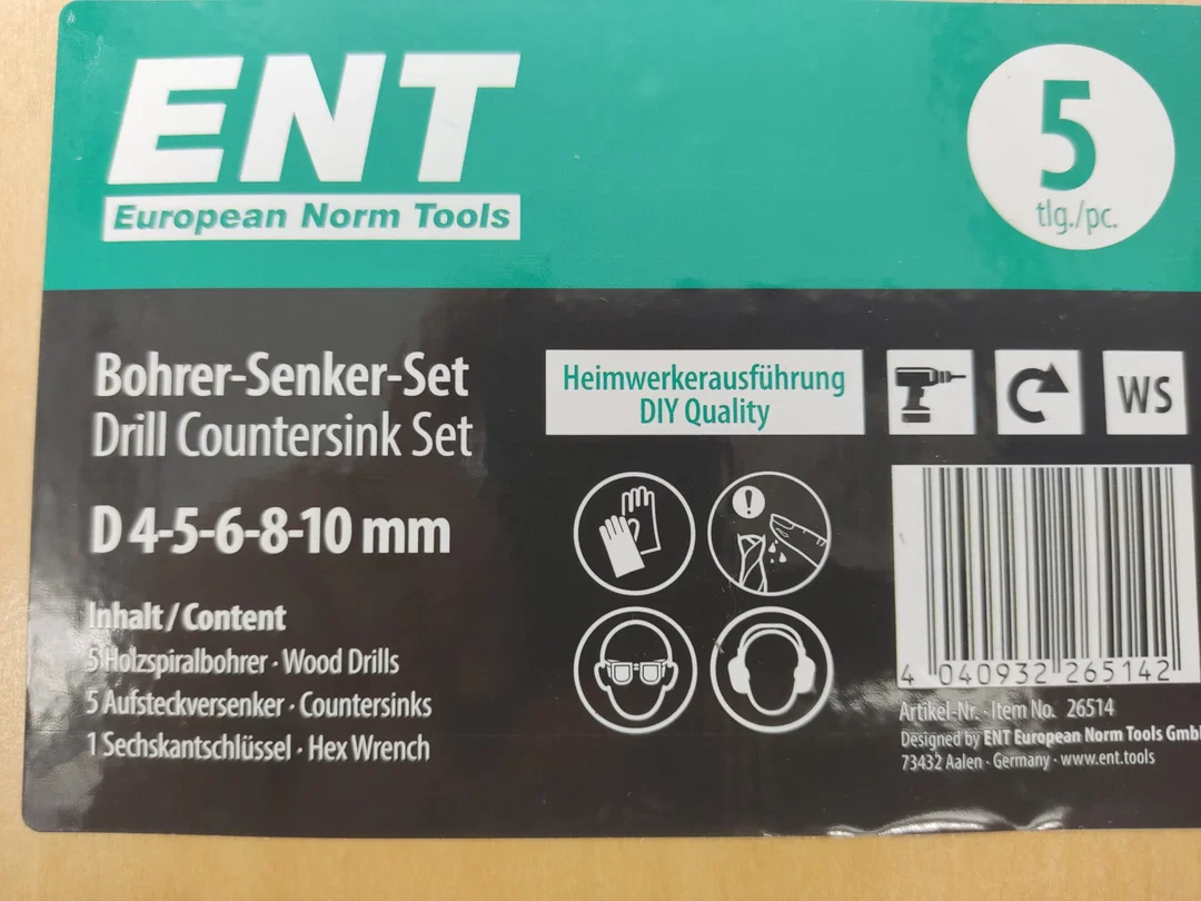 ENT European Norm Tools Holzbohrer 6-tlg. Bohrer-Senker-Satz Nr. 26514  – Bild 3