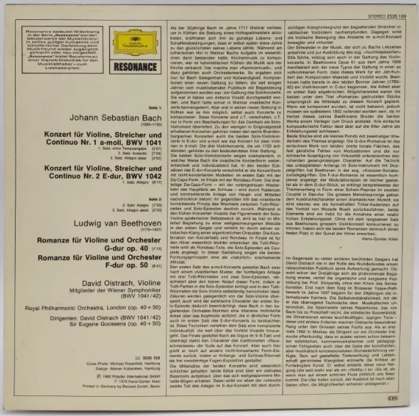 Vinyl LP - David Oistrach - Johann Sebastian Bach, Ludwig van Beethoven  – Bild 2