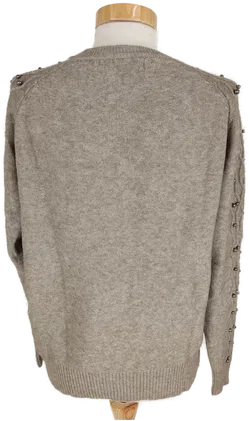 Pullover langarm mit Rundhalsausschnitt, braun mit Perlen, Größe 38 (geschätzt) - Bild 5