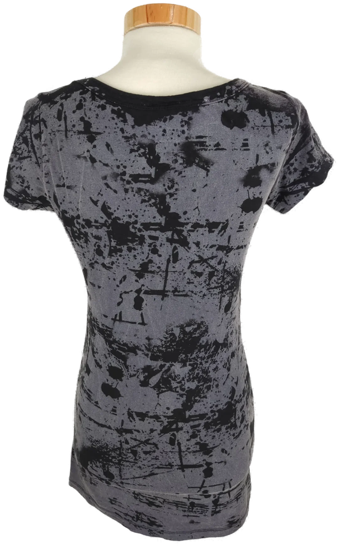 T-Shirt, "Telly Weijl", kurzarm mit V-Ausschnitt, schwarz/grau mit Aufdruck, Größe M – Bild 3