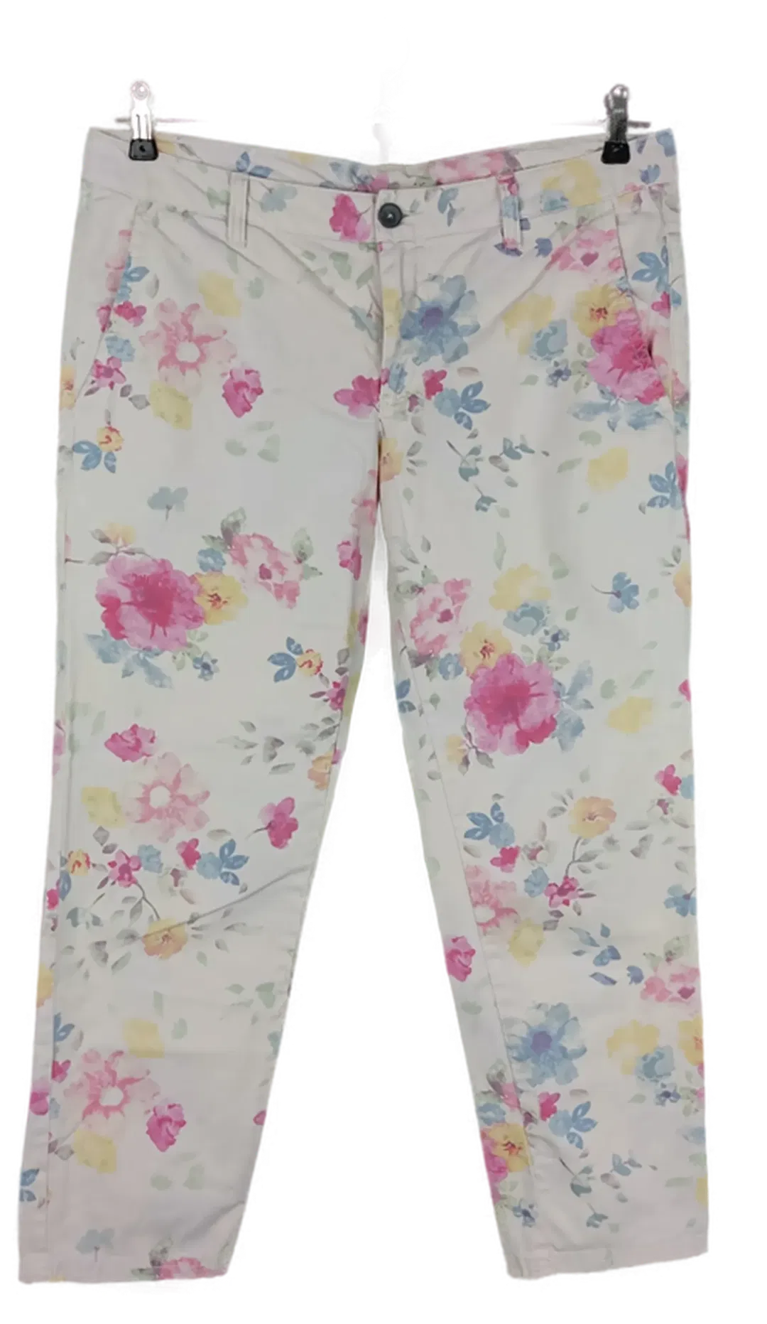 Benetton Damen 3/4 Hose cremeweiß/geblümt - M/38 - Bild 1