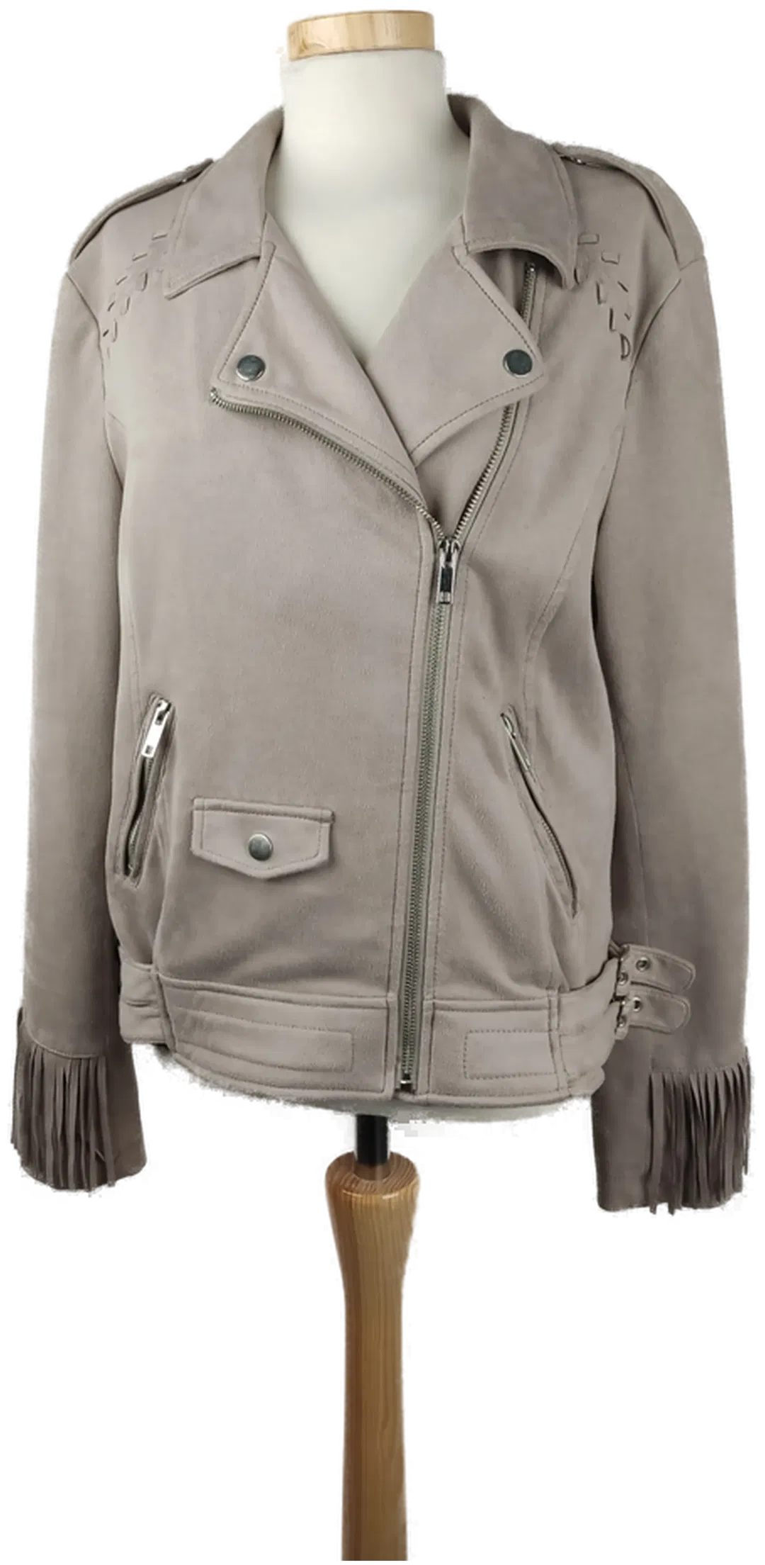 Amisu Damenjacke Lederoptik mit Fransen beige - L/40 - Bild 1