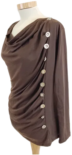 Damen Shirt Langarm, Braun, seitlich gerafft mit Knöpfen, Gr. S - Bild 2