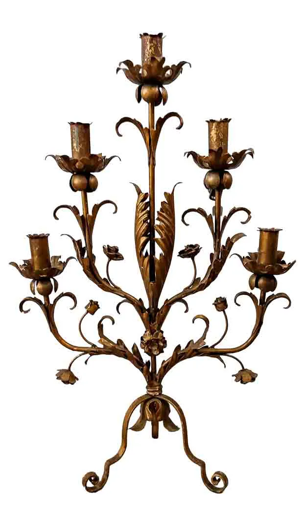 Vintage Blumen-Kerzenständer aus Metall – 5-flammig – ca. 78 × 55 cm - Bild 1