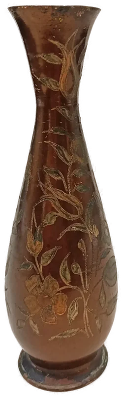 Vintage Kupfer-Vase mit floraler Gravur – Handgearbeitete Metallvase – Vorschau 5