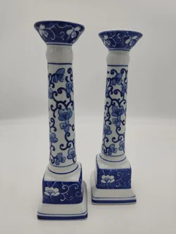 Asiatische Porzellan-Kerzenständer 2er Set mit floralem Dekor, Höhe 26 cm - Bild 2