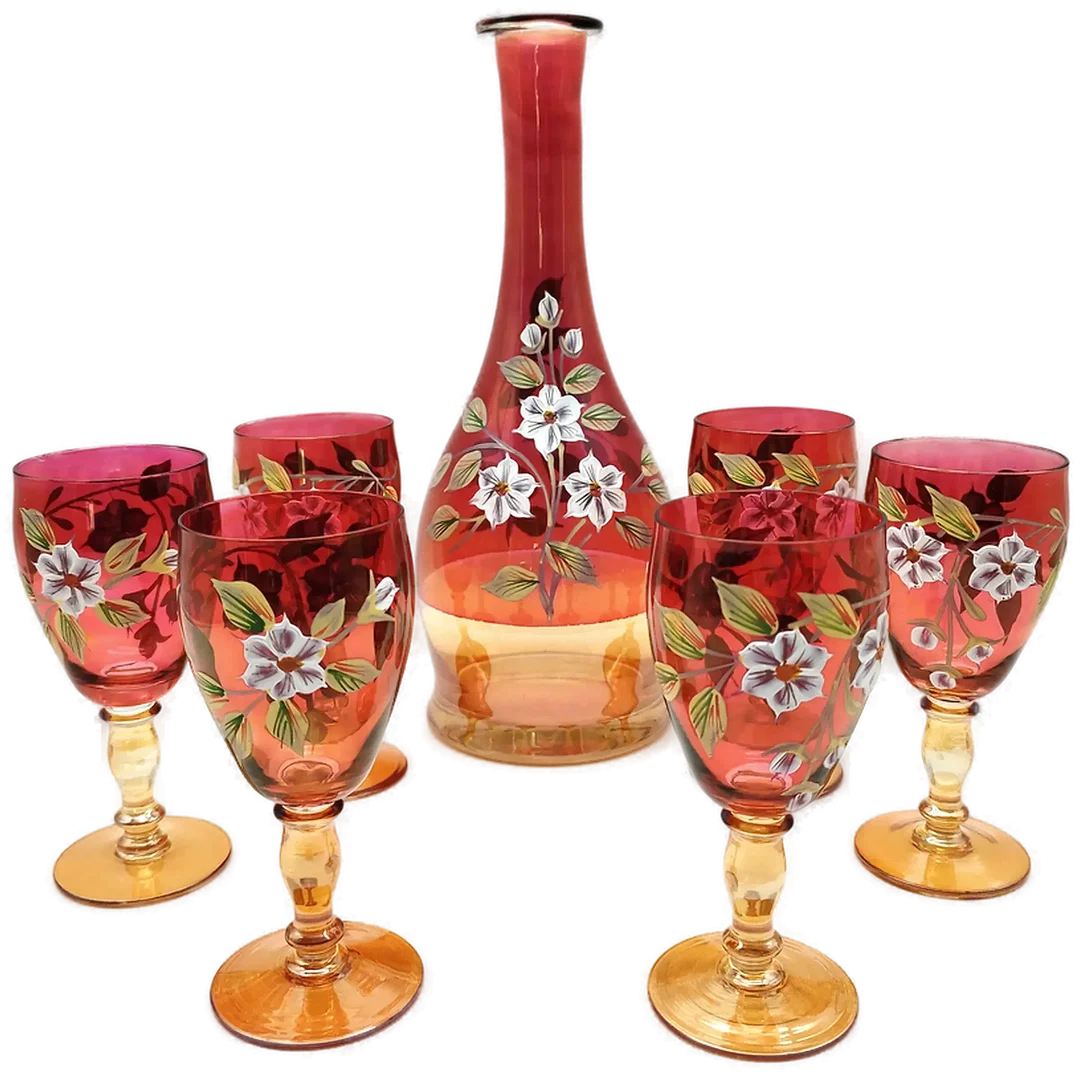 Glaskaraffen-Set 7-tlg böhmisches Glas Handbemalt | Zeitreise - Bild 1