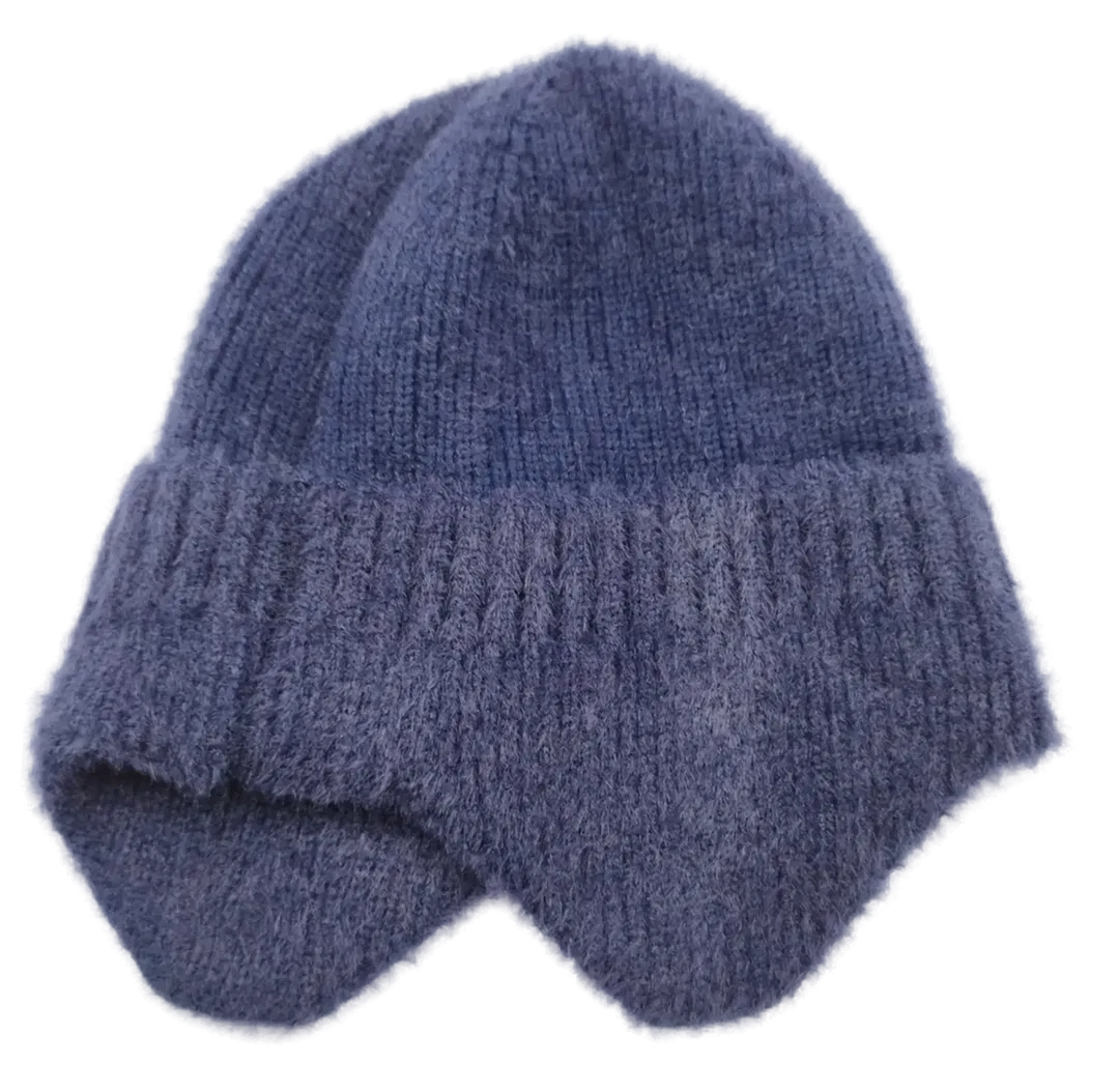 Dunkelblaue Winter-Mütze mit Ohrenschutz - Bild 1