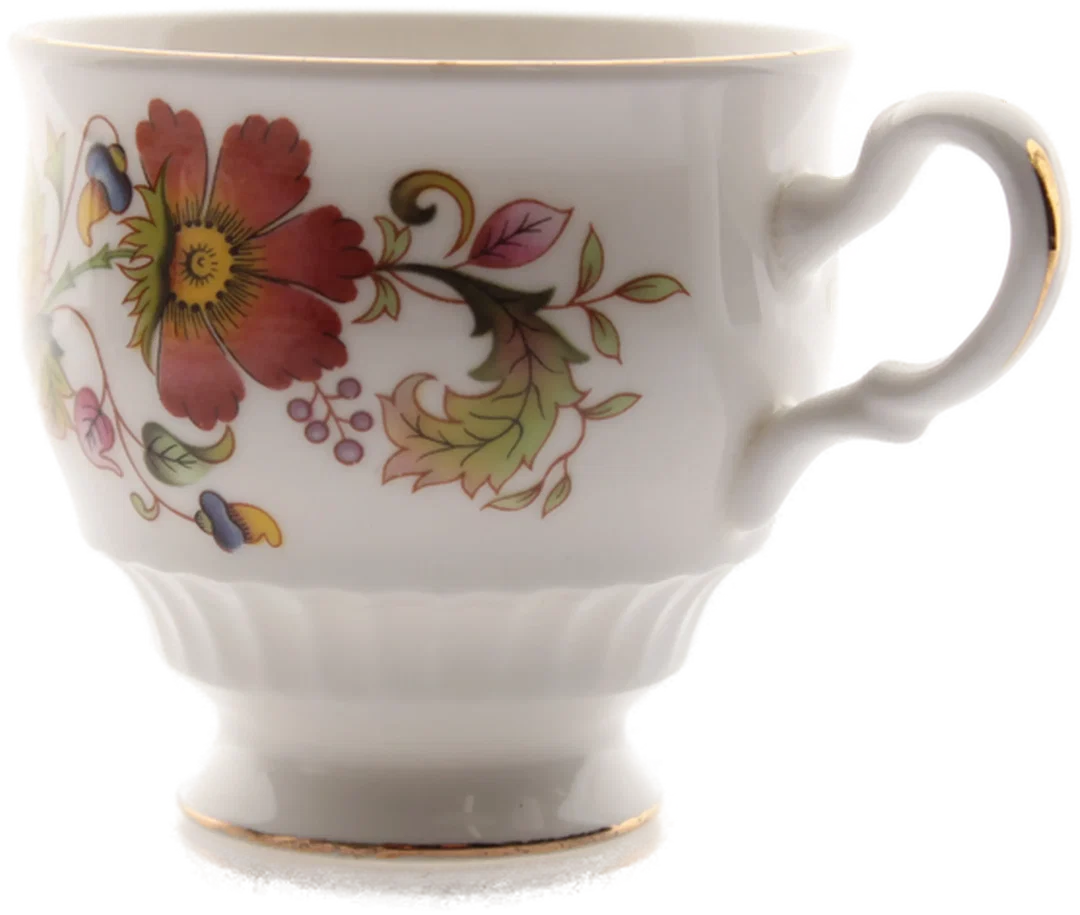 Royal Kent Bone China Tassen & Untertassen – Blumenmotiv mit Goldrand, 6-teilig – Bild 3