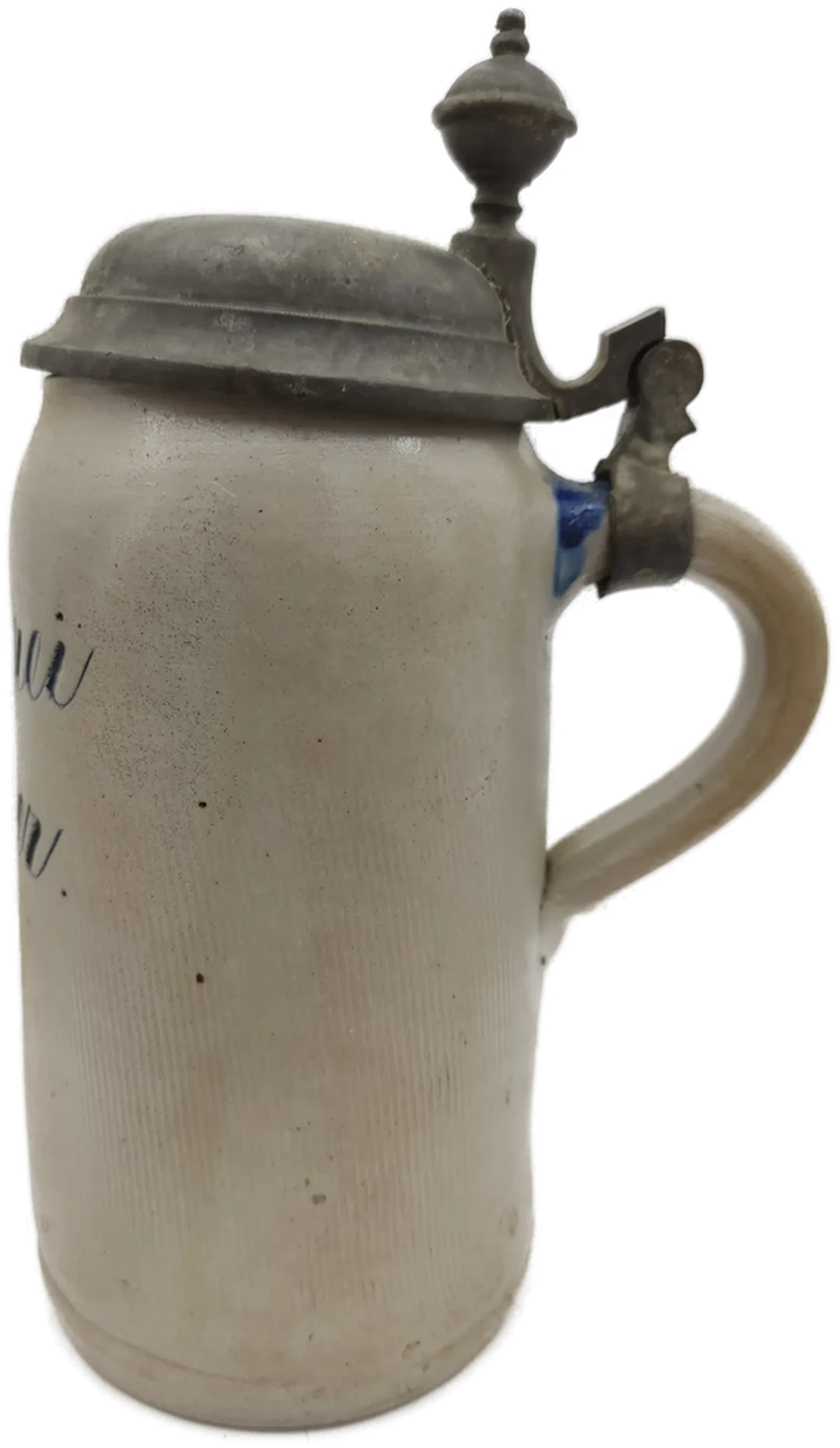 Bierkrug Brauerei Lohmer Steinzeug, Geprägter Zinndeckel 1 L  | Mit Charakterspur – Bild 3