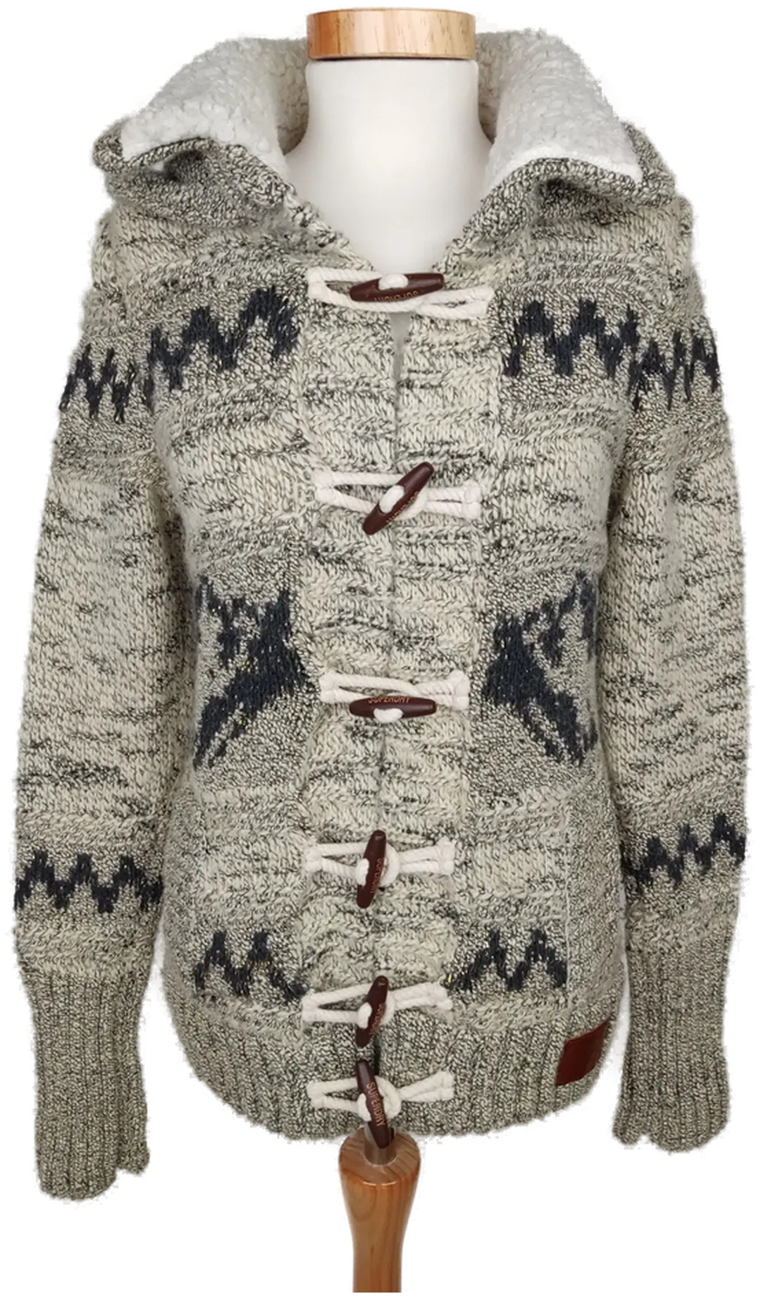 Superdry Damen Strickjacke grau/beige/gold gemustert - 38/M - Bild 1