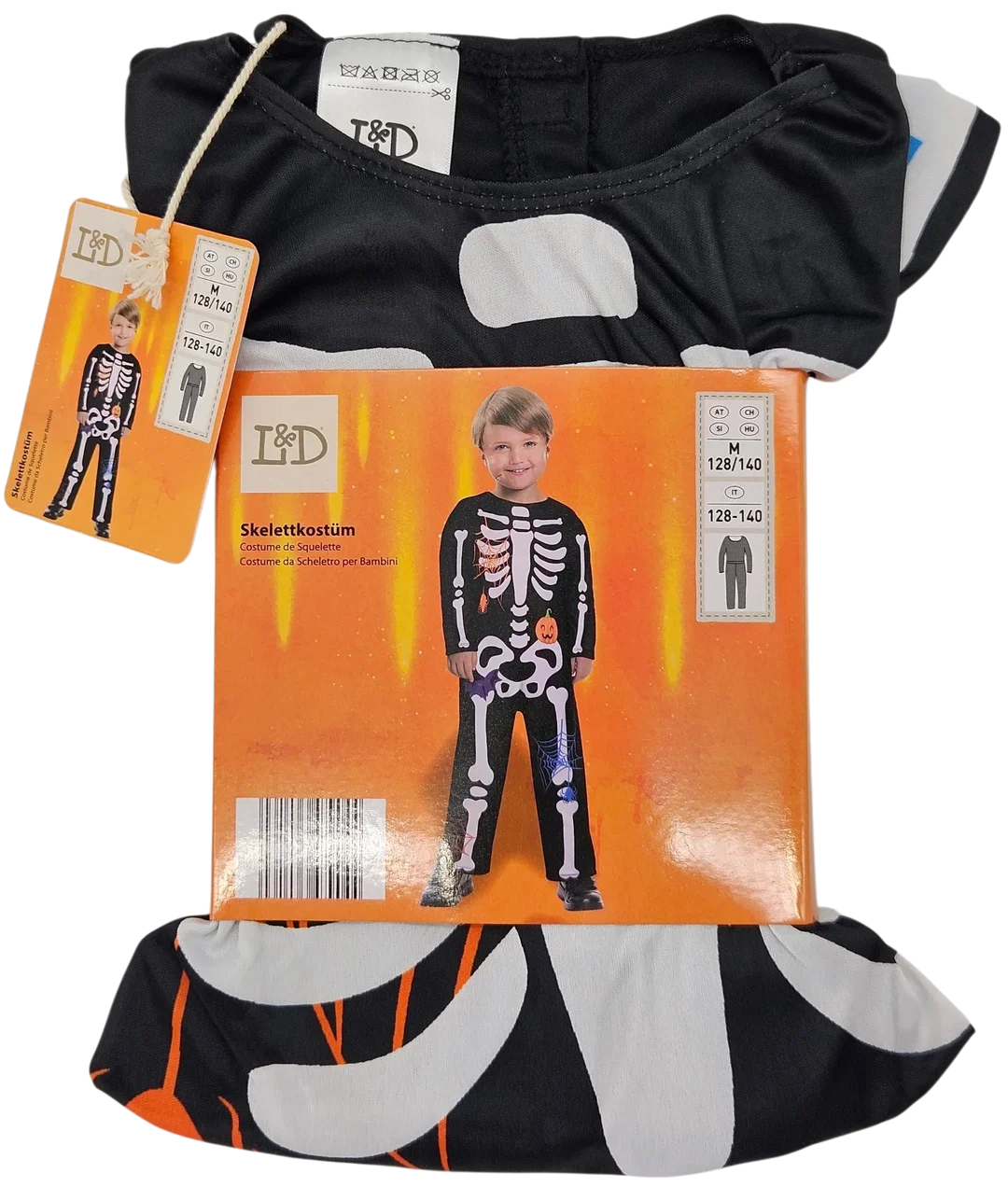 L&D Kinder-Halloween-Skelettkostüm, schwarz - Gr. M/ 128-140 – Bild 1