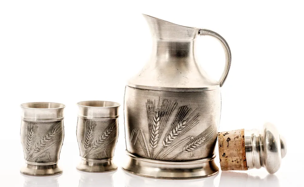 Zinn-Set Schnapskrug mit 2 Becher – Bild 2