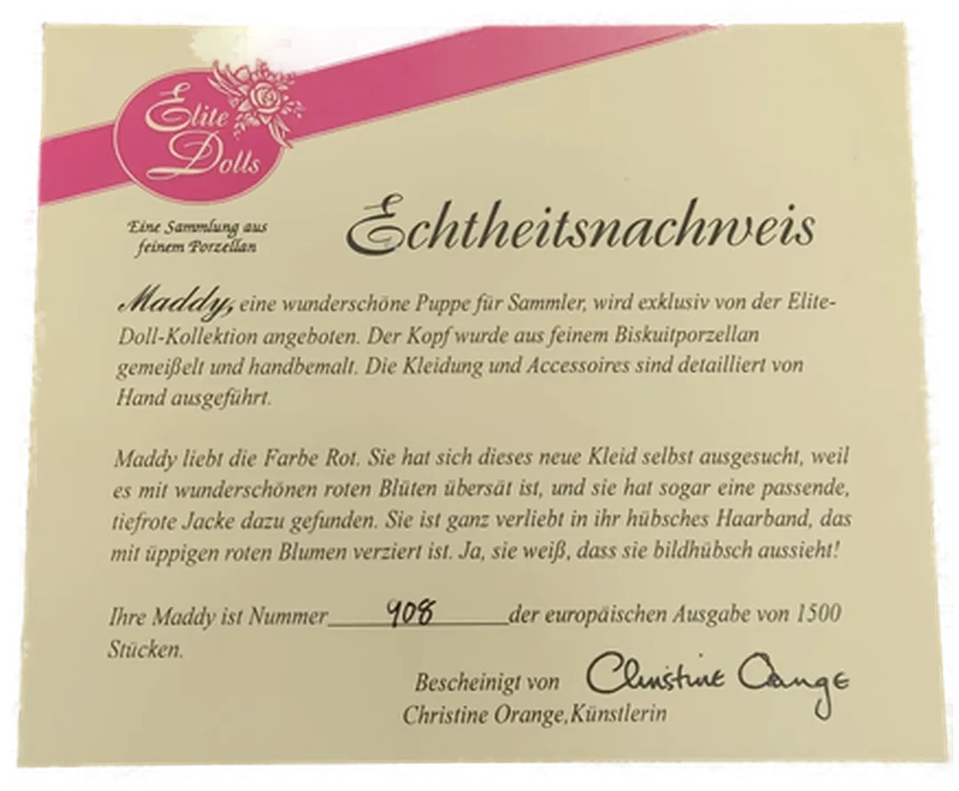 Künstlerpuppe, Christine Orange Porzellanpuppe "Maddy" – Bild 6