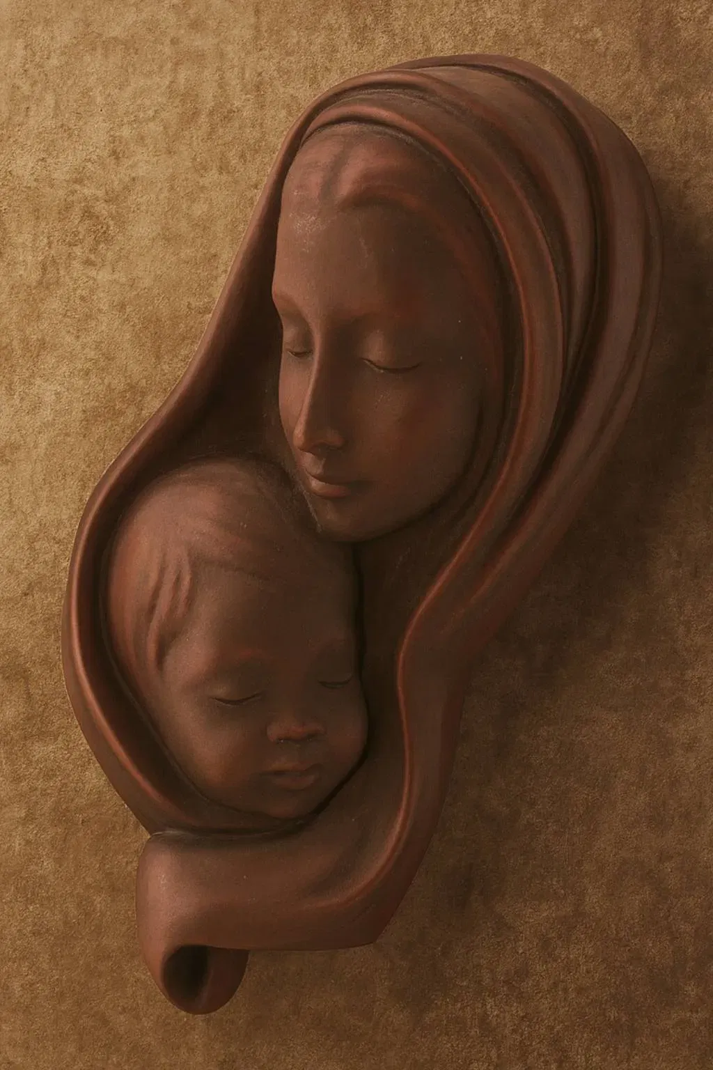 Achatit Wandrelief „Mutter und Kind“ – Handmade, Made in Germany, Kunstharz in Holzoptik - Bild 1