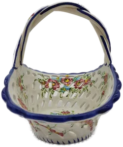 Vintage Obst- Blumenkorb Keramik mit Blumendekor - H/21 cm - Bild 4