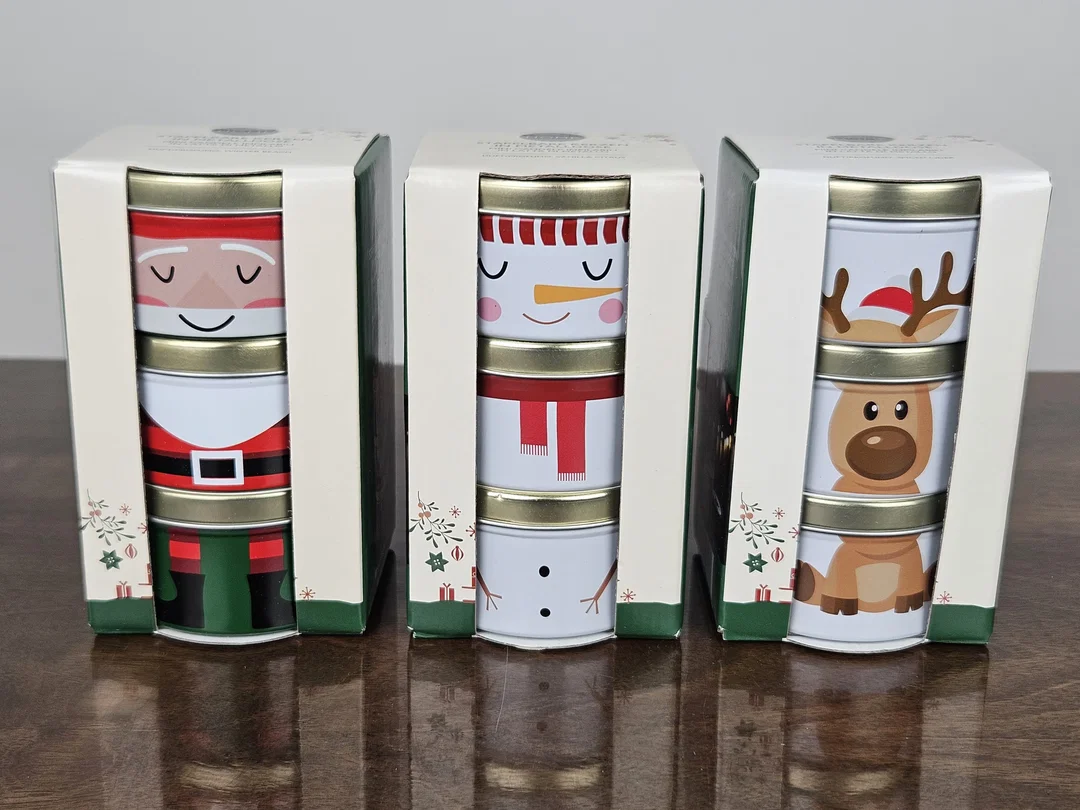 Stapelbare Duftkerzen in Metalldose - weihnachtliche Motive - 3 Stück  - Bild 4