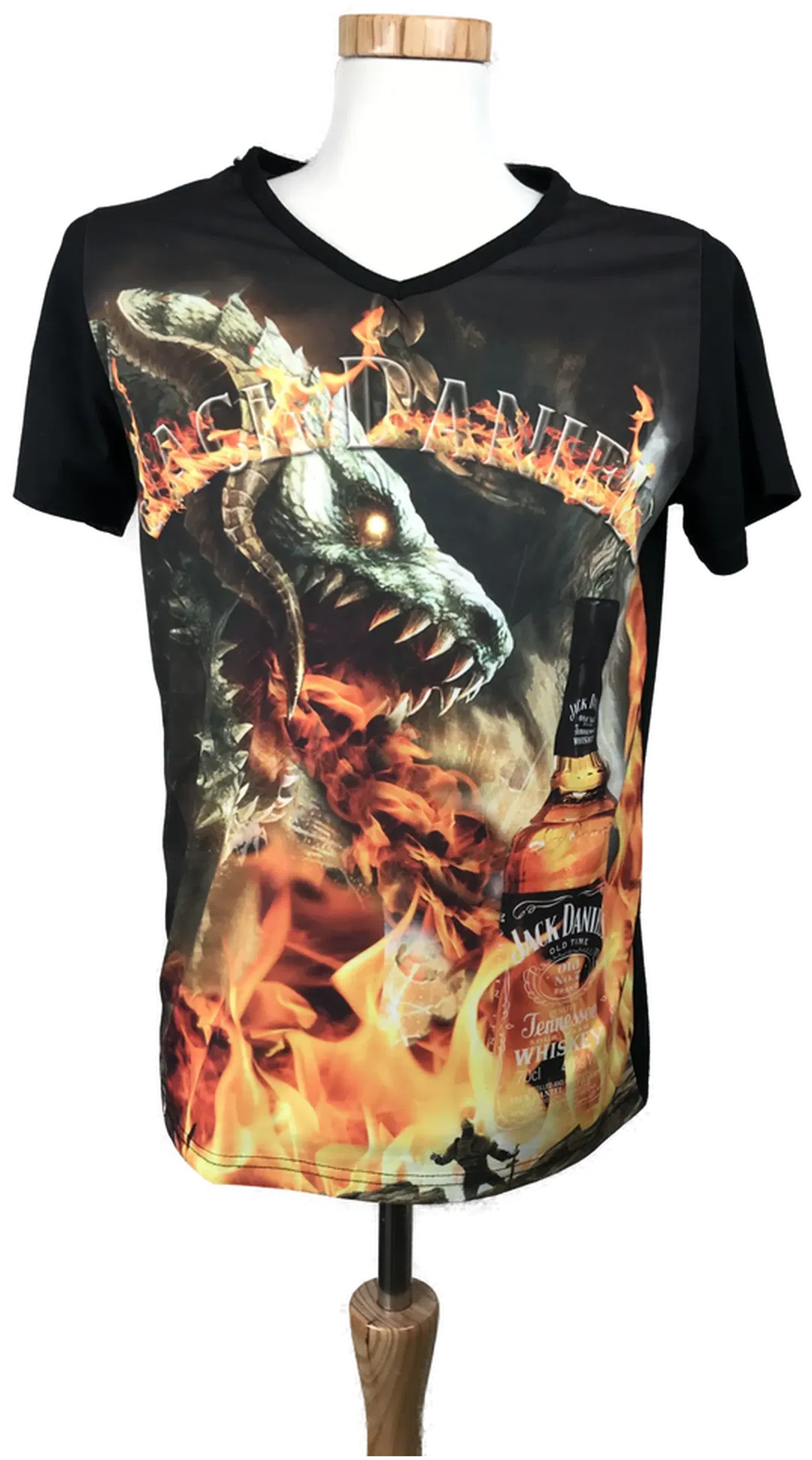 Feuerspeiender Drache T-Shirt - Jack Daniel's Tennessee Whiskey - V-Ausschnitt Gr. L - Bild 1