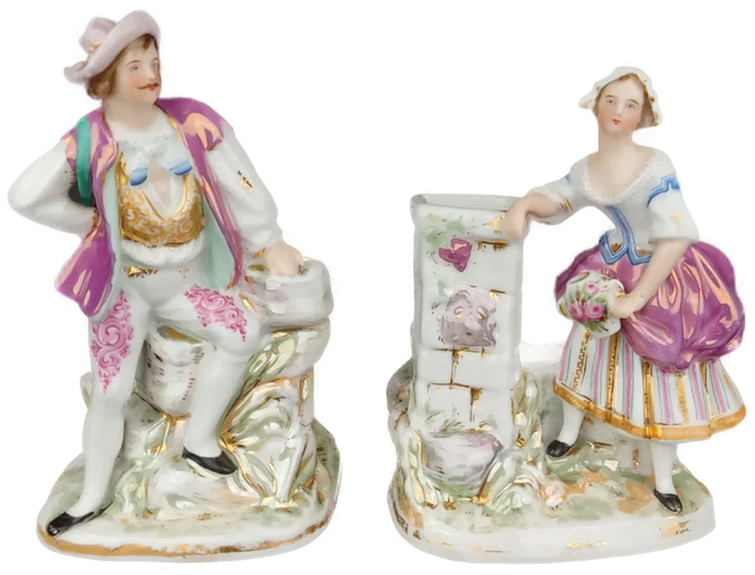 Dekoskulpturen aus Porzellan - Rococo Bauernmädchen und Jäger - Bild 4