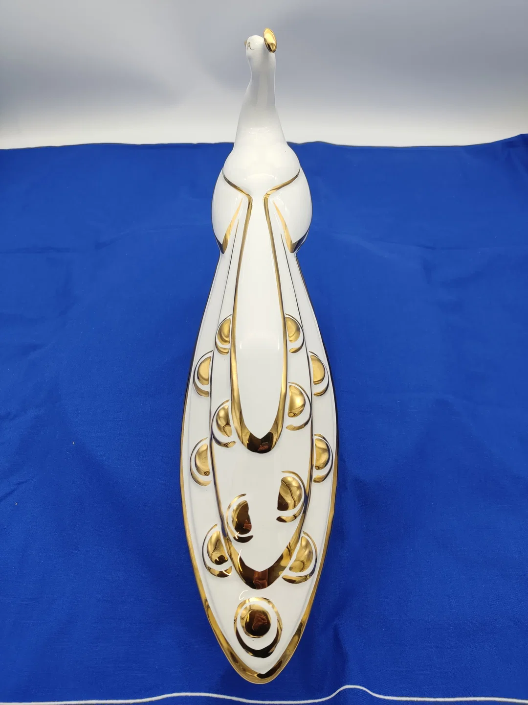 Vintage Porzellan Pfau Skulptur - werß/Gold (24K Echtgold) - Made in Italy -  Länge 44cm, Höhe 27cm – Bild 5