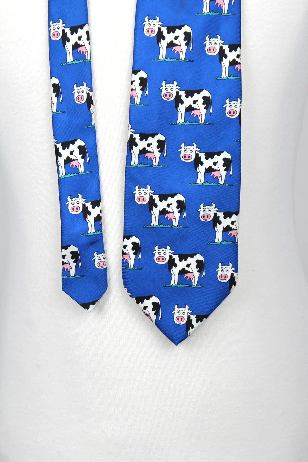 Vintage Tie Rack Seidenkrawatte "Freche Kuh mit Zunge", blau – Bild 2