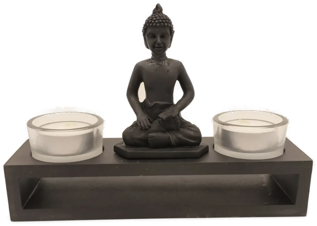 Buddha-Statue mit 2 Teelichtern, Set - Bild 1