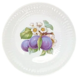 Vintage Hutschenreuther Selb - strukturierte Porzellan-Kuchenplatte mit 6 Gebäcktellern (Serie Apart / Obst-Serie) – Vorschau 5